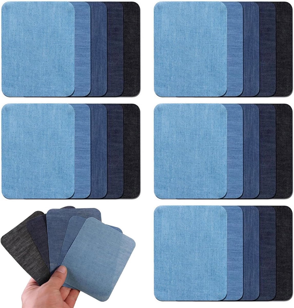 SnelShoppen - 25 stuks jeanspatches om op te strijken, 7,5 cm x 11 cm, strijkpatches voor kleding en broeken in vijf kleuren, ideaal voor volwassenen
