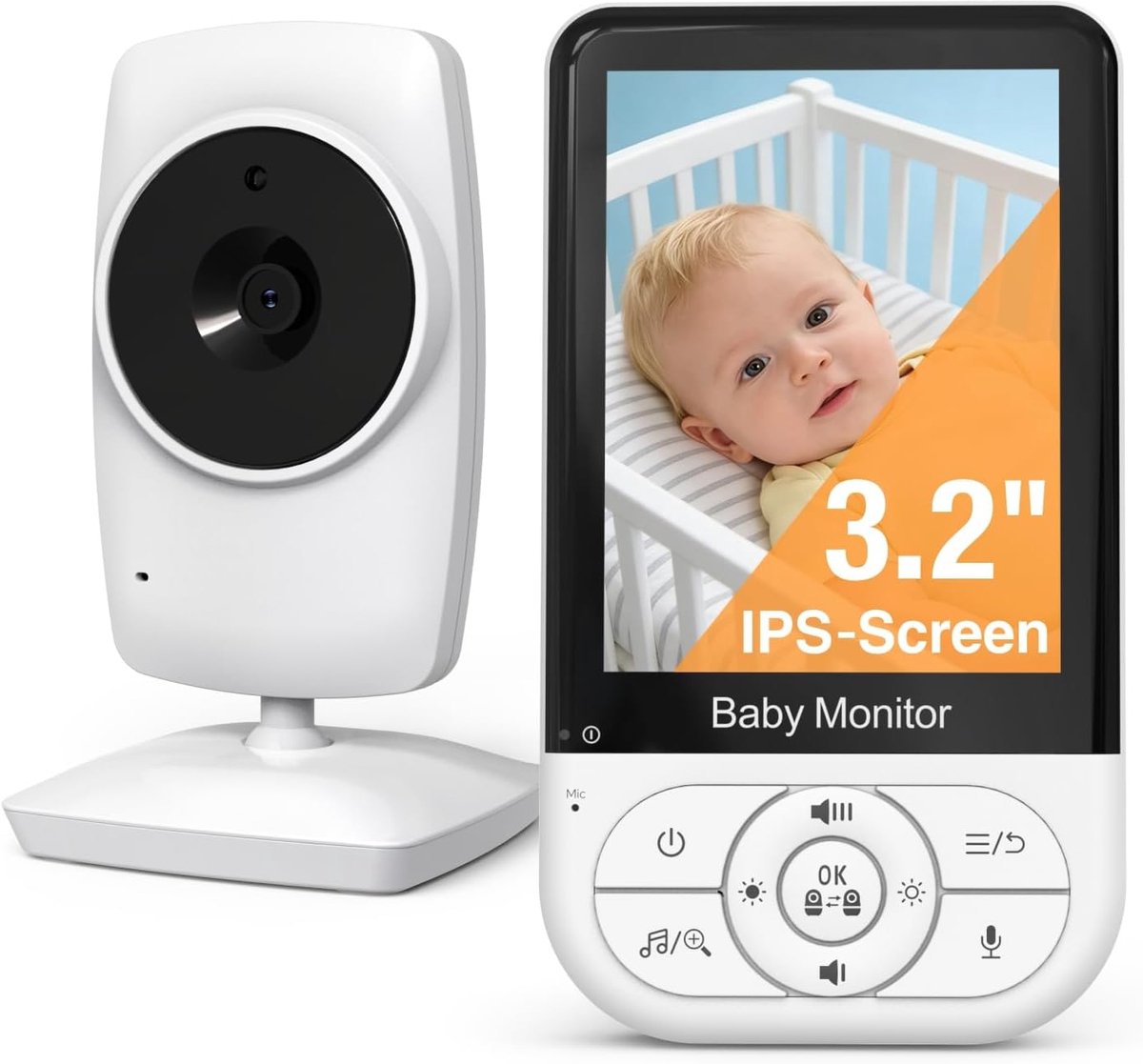 SnelShoppen - Video Babyfoon 3.2 inch LCD-scherm met Camera, Nachtzicht, ECO-modus, Twee-weg Audio, Temperatuursensor, Herinnering Voeden en 4 Slaapli