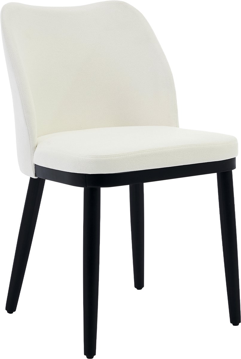 Set van 2 Beklede Eetkamerstoelen - Comfortabele Stoffen Stoelen met Houten Poten - Moderne Eetstoelen voor Keuken en Woonkamer - Linnen Beige