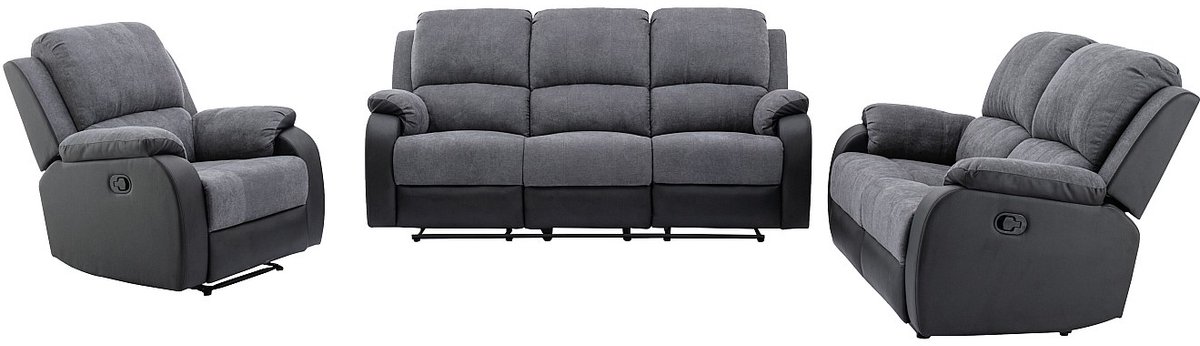 Vente-unique Twee- en driezits-relaxbank en -fauteuil van microvezel en grijs en zwart kunstleer BRODY
