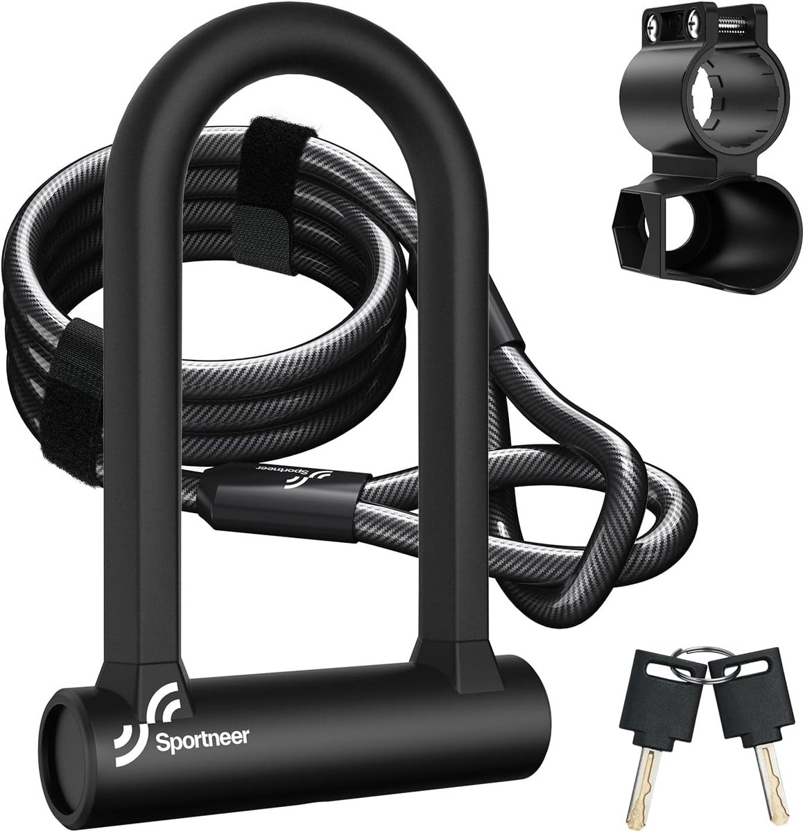 SnelShoppen - Beugelslot Fiets 16 mm Zwaar Fietsslot met 1,5 m Kabel voor Racefiets, Mountainbike, E-bike, Vouwfiets met Houder en 2 Sleutels