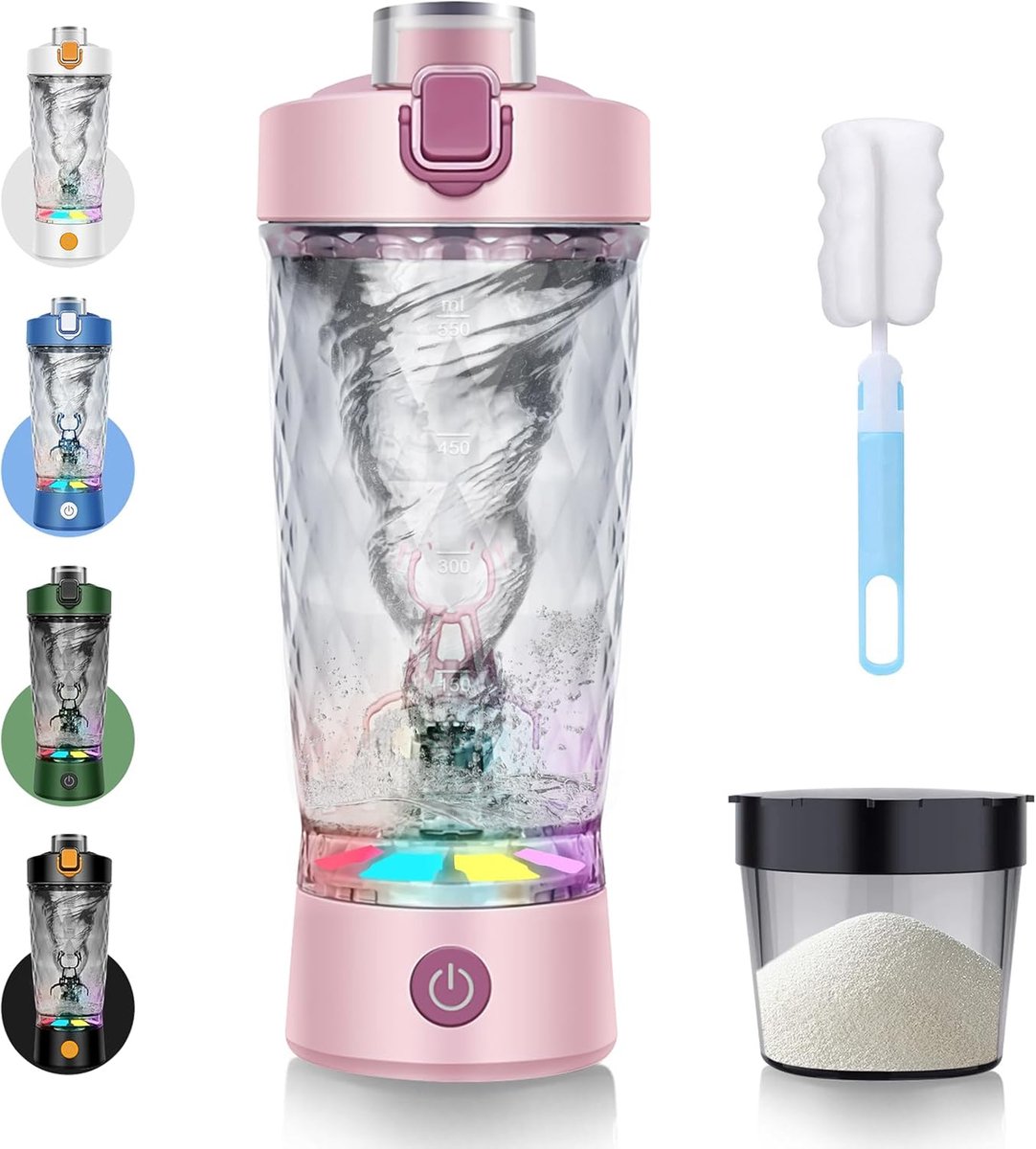 SnelShoppen - Elektrische Proteïnemixer 650 ml - Roze Proteïneshaker met Stofvak - Oplaadbaar met USB C - BPA-vrij - Ideaal voor Poeder en Milkshake -