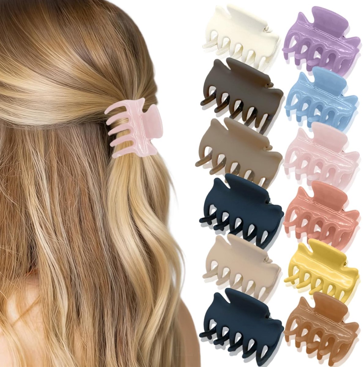 SnelShoppen - 12 stuks antislip haarklemmen voor dames, kleurrijke klemclips met dubbele rijen tanden, veilig voor medium en dun haar, trendy haaracce
