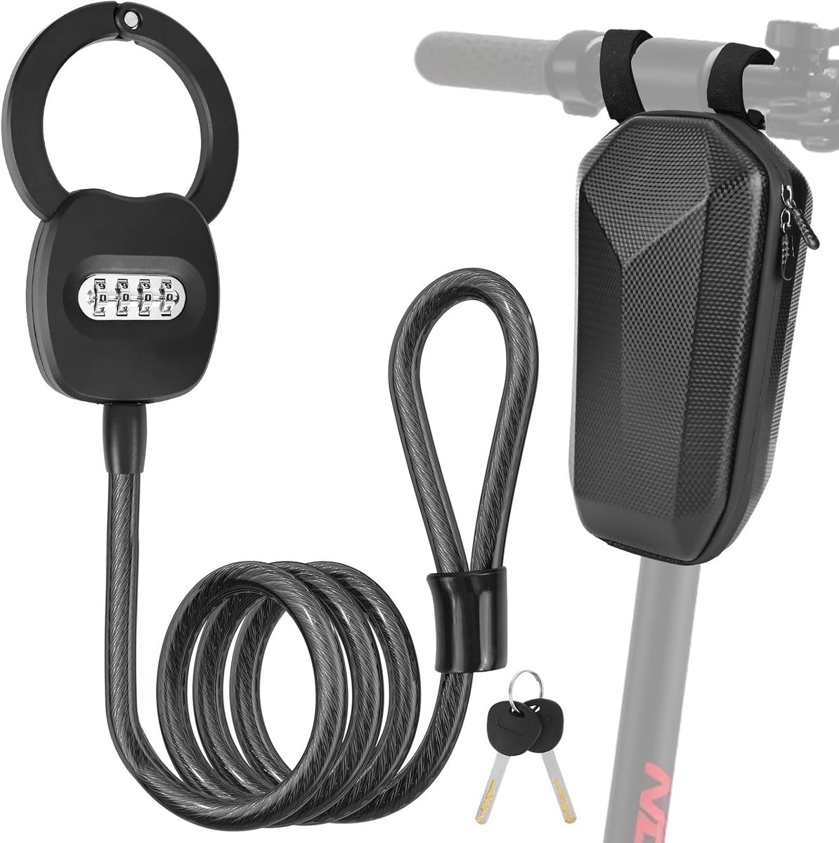 SnelShoppen - E Scooter Slot met Cijfercode, 150 cm Handboeienslot, Snijbestendig Kabelslot 12 mm, Diefstalbeveiliging voor E Scooter, E Bike, Fiets,