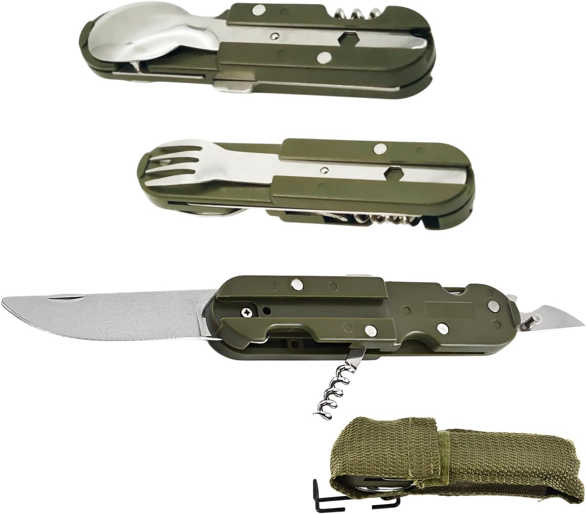 SnelShoppen - Campingbestek 5-in-1 Opvouwbaar Outdoor Bestekset met Opbergtas - Ideaal voor Camping, Wandelen en Picknicks - Lichtgewicht en Duurzaam