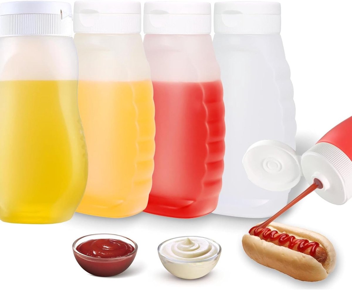 SnelShoppen - 4-pack knijpfles 300 ml - Plastic knijpflessen met dop voor ketchup, olie, saladedressing - Ideaal voor keuken, barbecue, camping en res