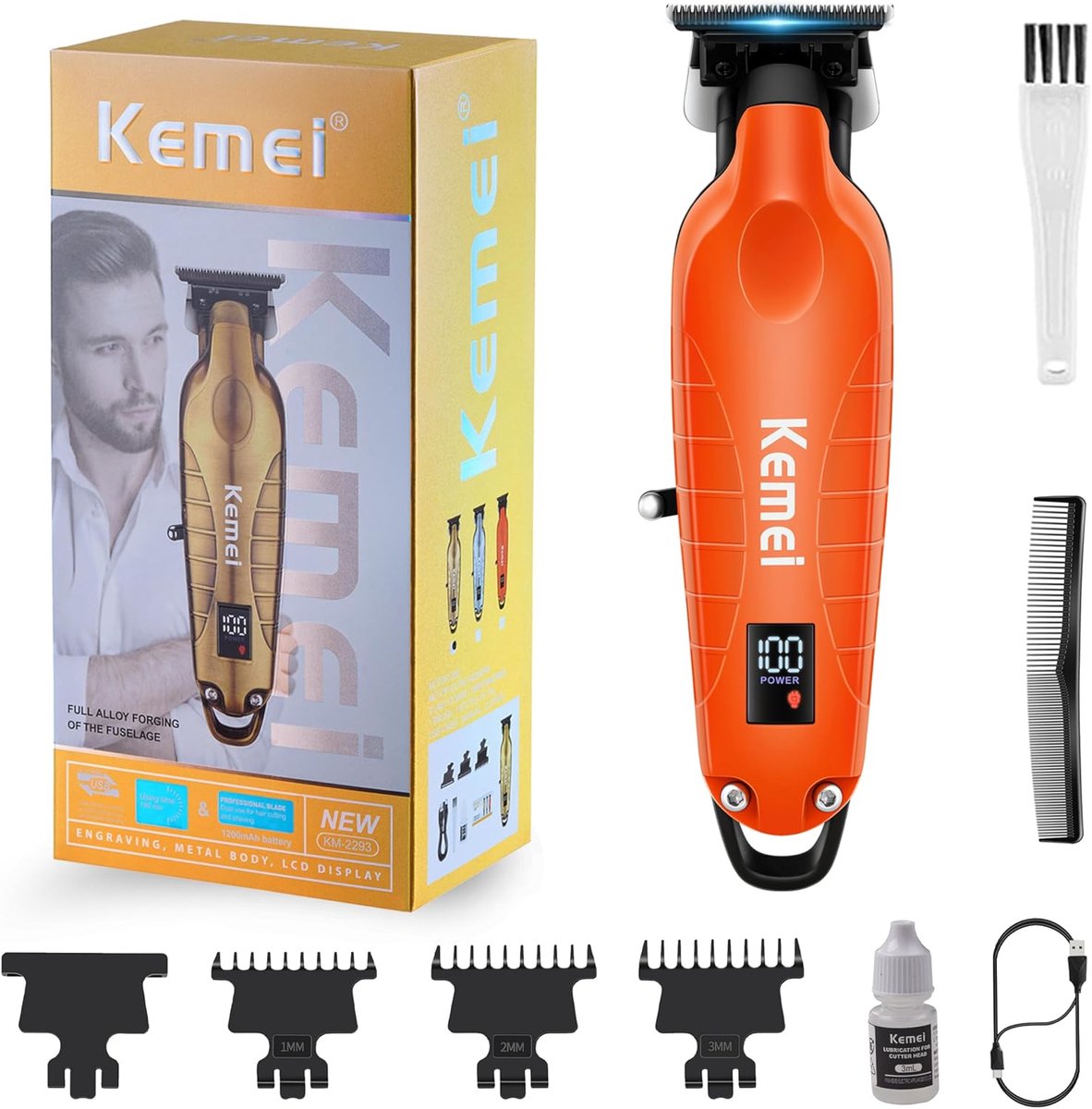 SnelShoppen - Professionele Haar/Baard Trimmer Draadloos, Zero Gapped Tondeuse met T Blade voor Kappers, Oplaadbare Trimmer in Oranje, Voor Thuisgebru