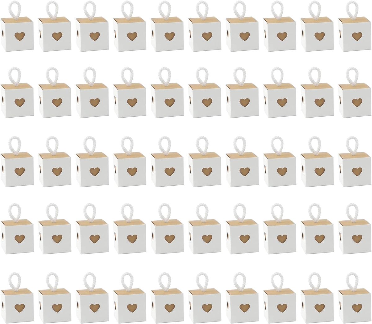 SnelShoppen - 50 Stuks Kleine Geschenkdoosjes Wit, Kraftpapier Hartvormig, Bonbondoosjes voor Bruiloft, Verjaardagen, Kerstmis, Gastgeschenken, Feestj