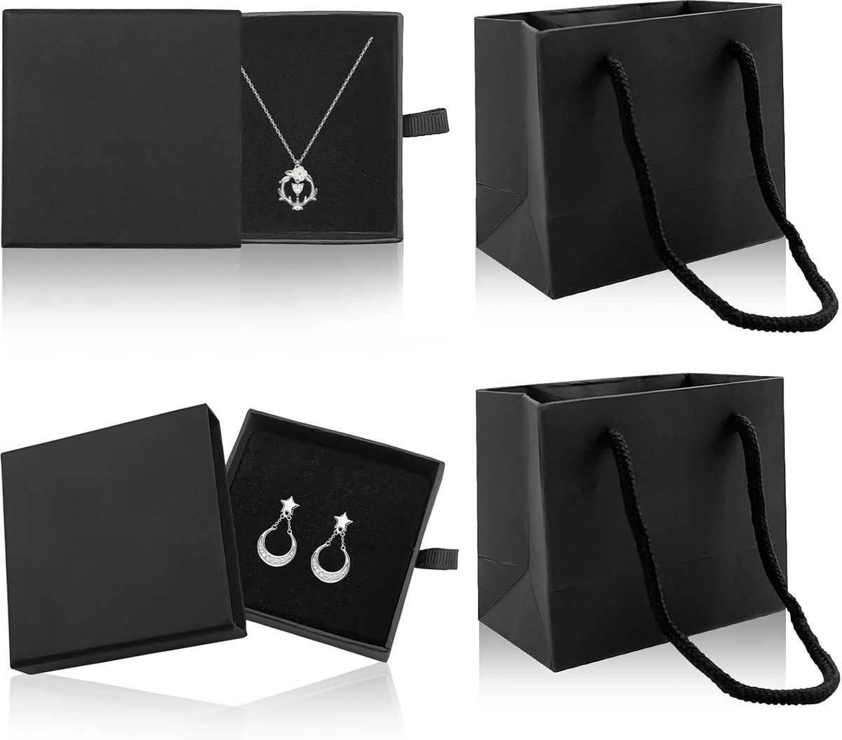 SnelShoppen - 2 Stuks Kleine Sieraden Geschenkdoos met 2 Cadeauzakjes - Kraft Sieradendozen voor Ketting Oorbellen Armband - Luxe en Duurzaam Cadeauve