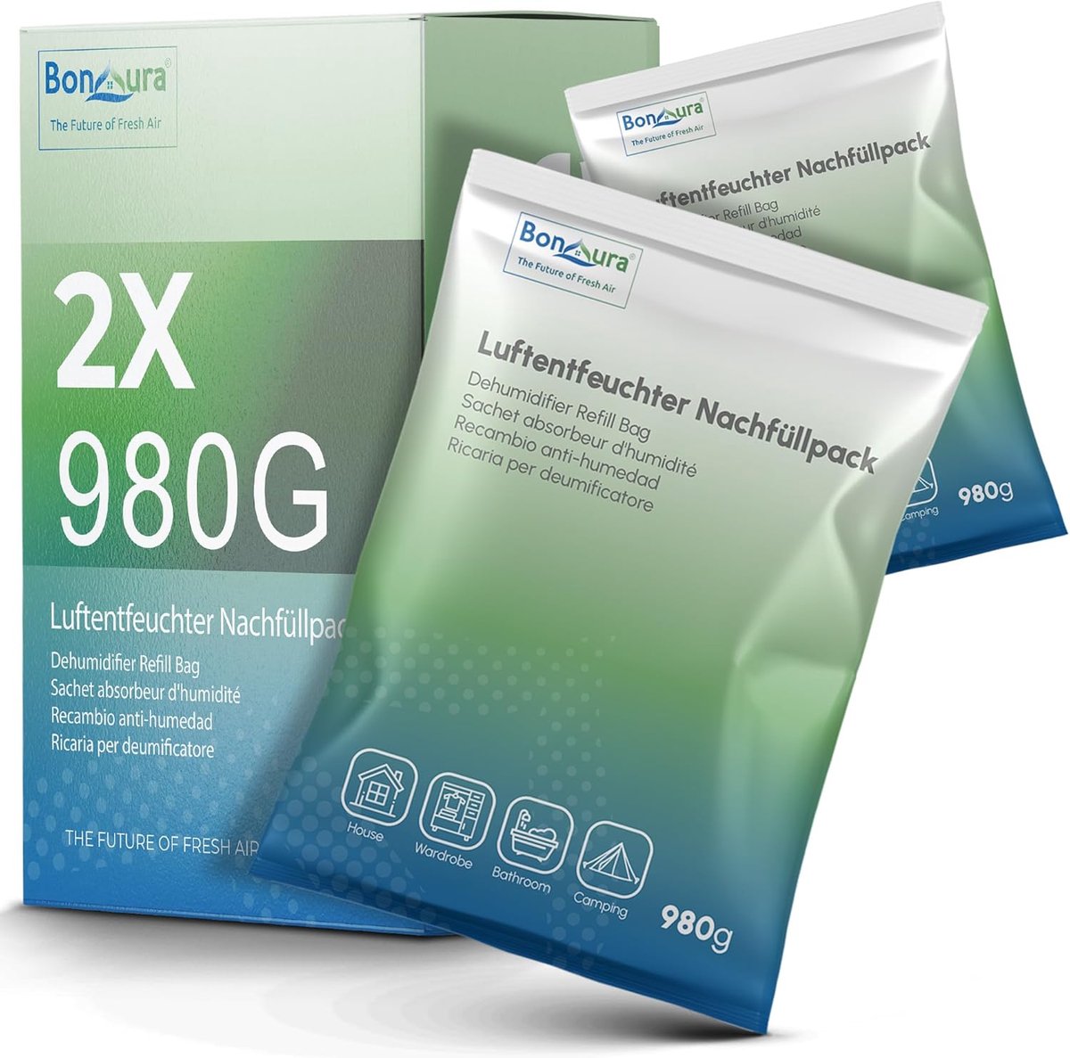 SnelShoppen - Luchtontvochtiger Granulaat Navulverpakking 2 x 980 g - Voordeelset voor Schimmel- en Geurbescherming - Ideaal voor Thuis, Keuken en Kas