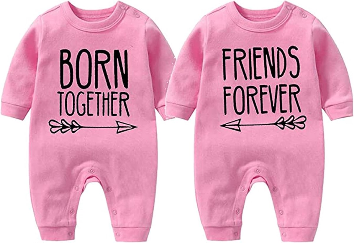 SnelShoppen - Beste Friends For Immer Fun Babyrompertje Katoen Roze 0-3 Maanden - Schattige Baby Bodysuit voor Eerste Verjaardag, Babyshower en Cadeau
