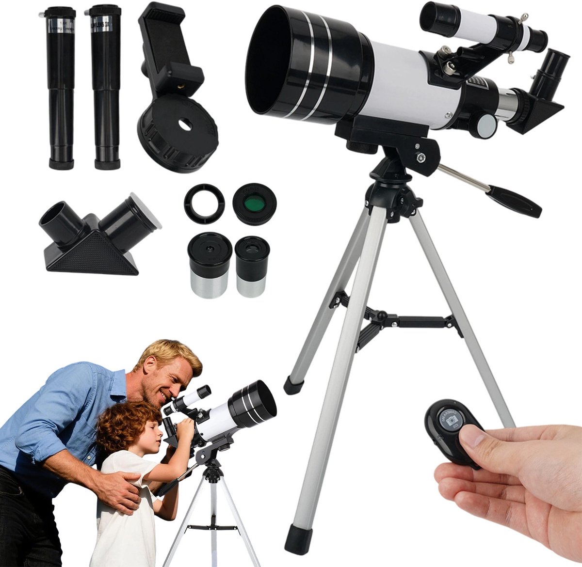 Telescoop voor Kinderen - Sterrenkijker - 70 mm - 15-150x - instelbaar statief - Bluetooth - volledig gecoat - voor natuur en astronomie - beginners
