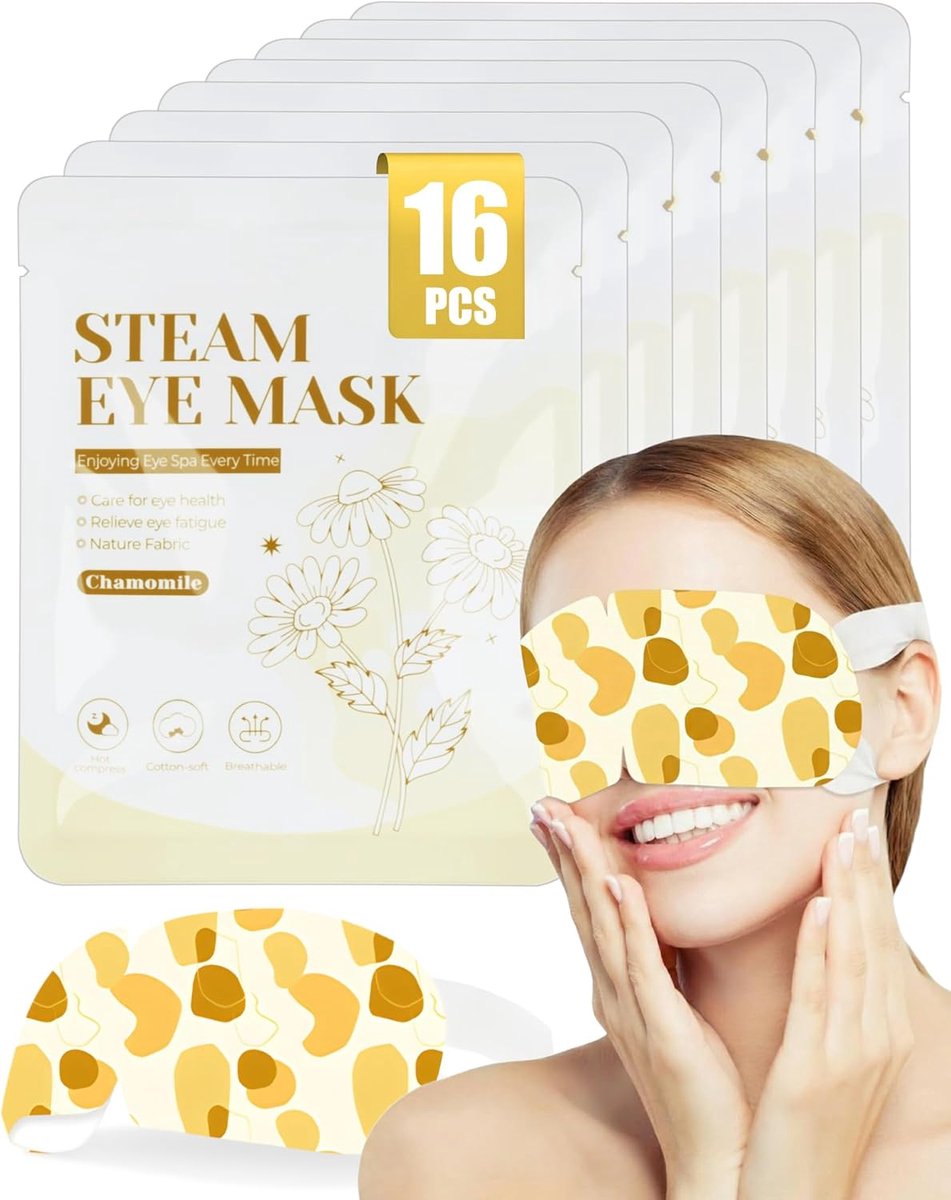 Thijox - Stoom Oogmasker 16 Stuks – Zelfverwarmend Oogmasker met Kamillegeur voor Vermoeide Ogen en Wallen – Perfect voor Ontspanning en Slaap – Wegwe