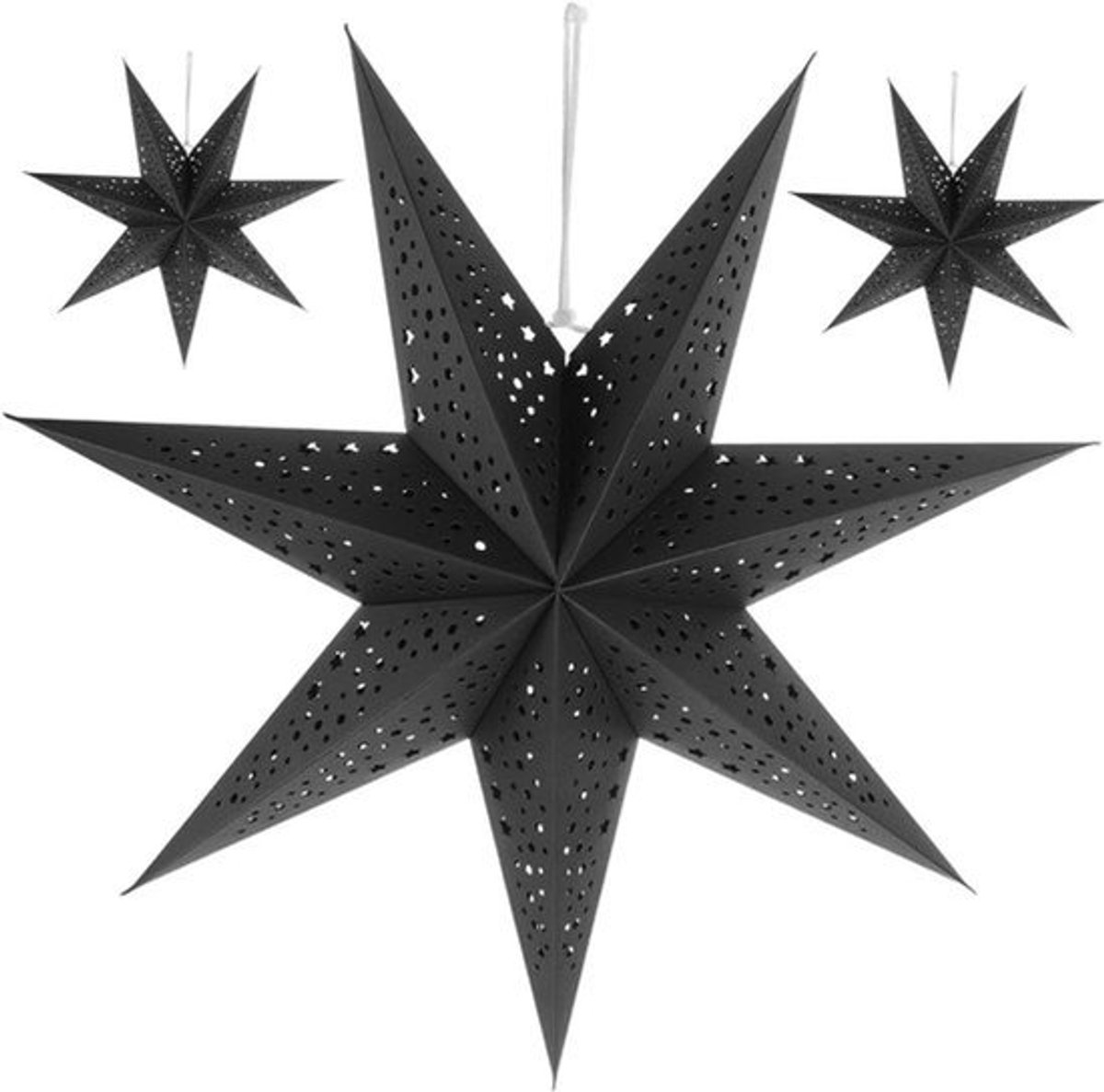 3 stuks papieren ster lantaarns lampenkap 3D-papieren ster 7-puntige papieren sterlantaarns plafondlampenkap voor Kerstmis bruiloft party zwart.