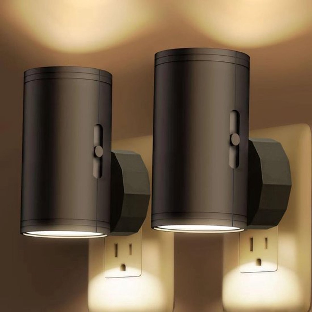 2 Stuks Plug-in Nachtlamp Met Dag/Nacht Sensor 5-300LM Instelbare Helderheid 2700K Warm Wit Licht Automatisch Aan/Uit Geschikt Voor Gang Trap Slaapkamer Zwart