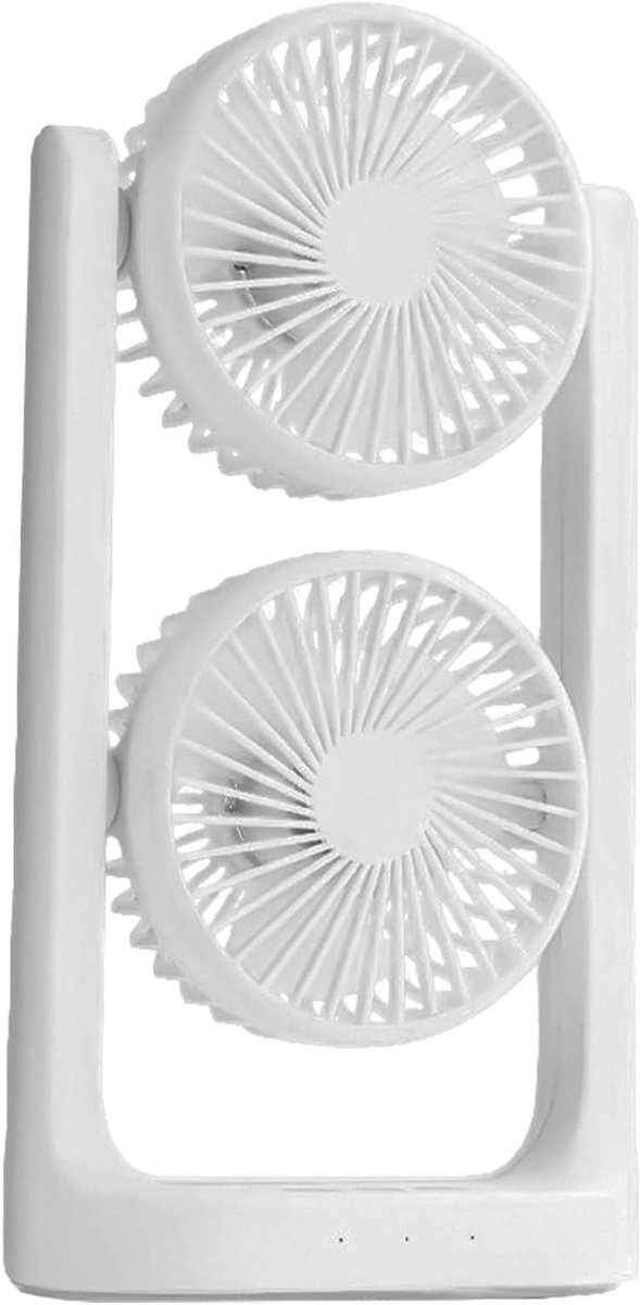 Kleine ventilator - USB koeler - Persoonlijke koeling - Dubbele kop - 8x18x8 cm - Wit