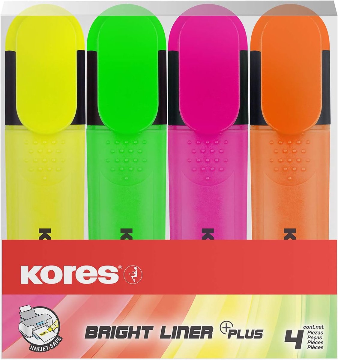 Thijox - Set van 4 Kores Markeer Stiften - Tekstmarkers in Geel, Groen, Oranje en Roze - Ergonomisch en Trendy - Perfect voor Kantoor, School en Creat