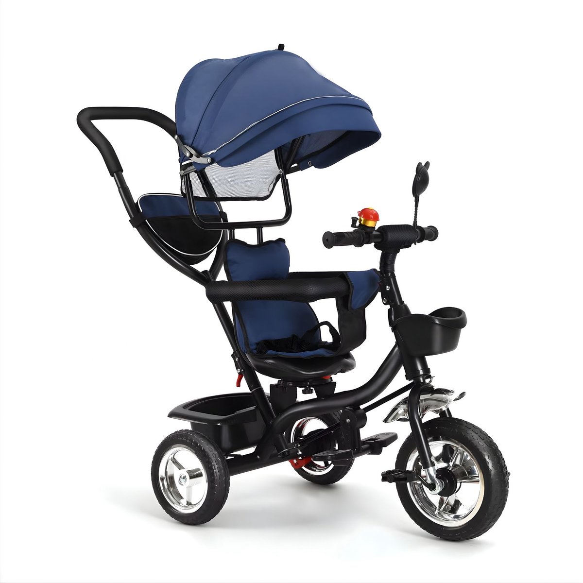 Driewieler Kinderfiets - Met Omkeerbare Zitting en Zonnescherm - voor jongens en meisjes - Donkerblauw - Roze