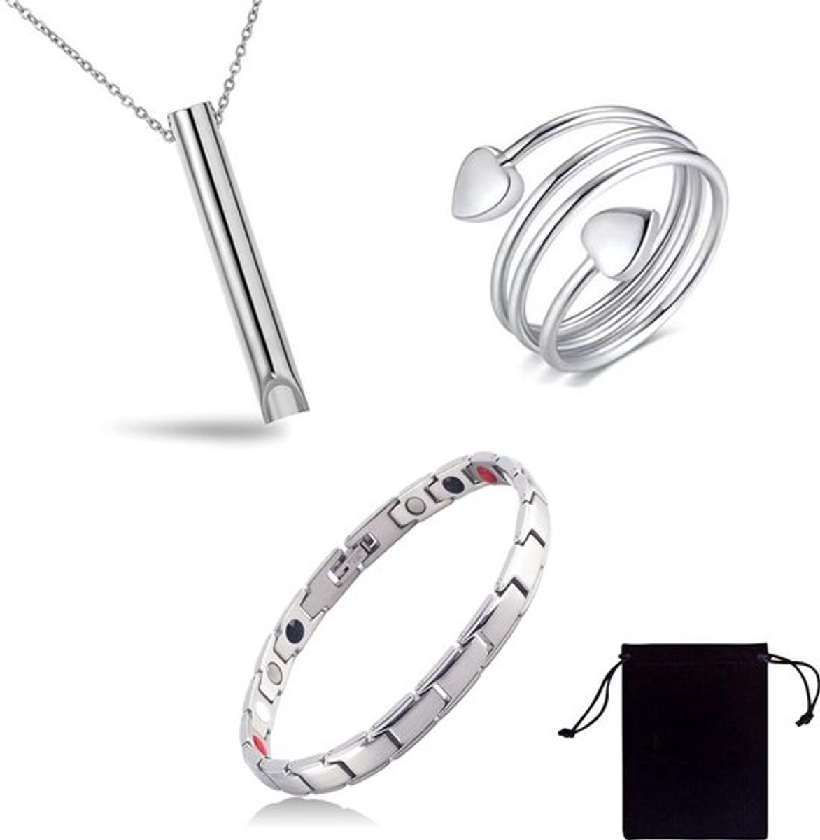 3 Stuks Dames Lymfedrainage Magnetische Armband, Titanium Staal, Ultra-sterke Magnetische Armband, Cadeau, Koper Magnetische Ringen, Ademhalingsketting voor Verlichting (Zilver)