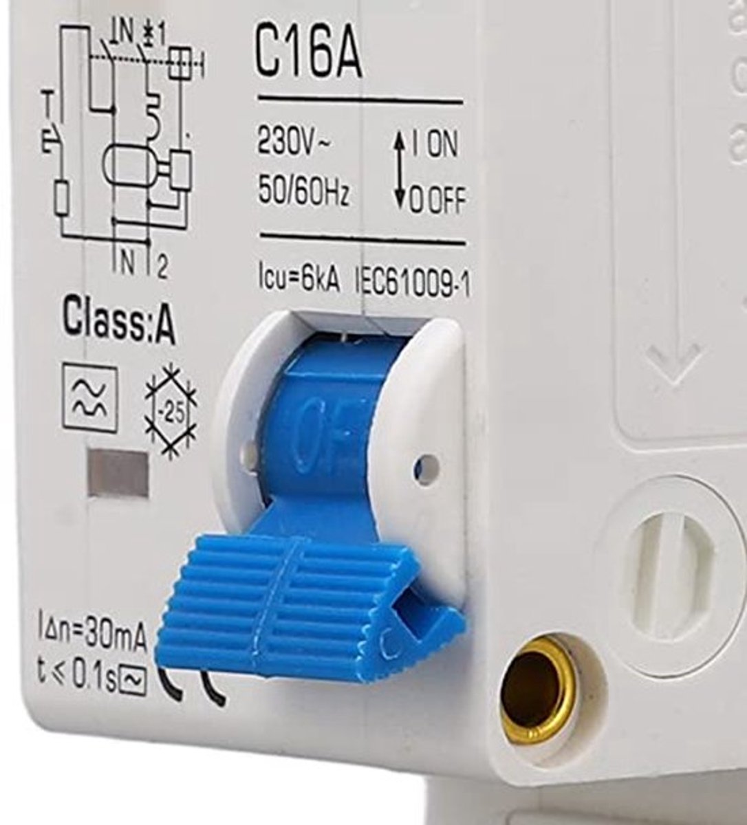 Eén type lekbeveiligingsschakelaar, miniatuurschakelaar 16A enkelpolig N 30MA 230V met pulserende DC-lekbeveiliging voor thuisgebruik