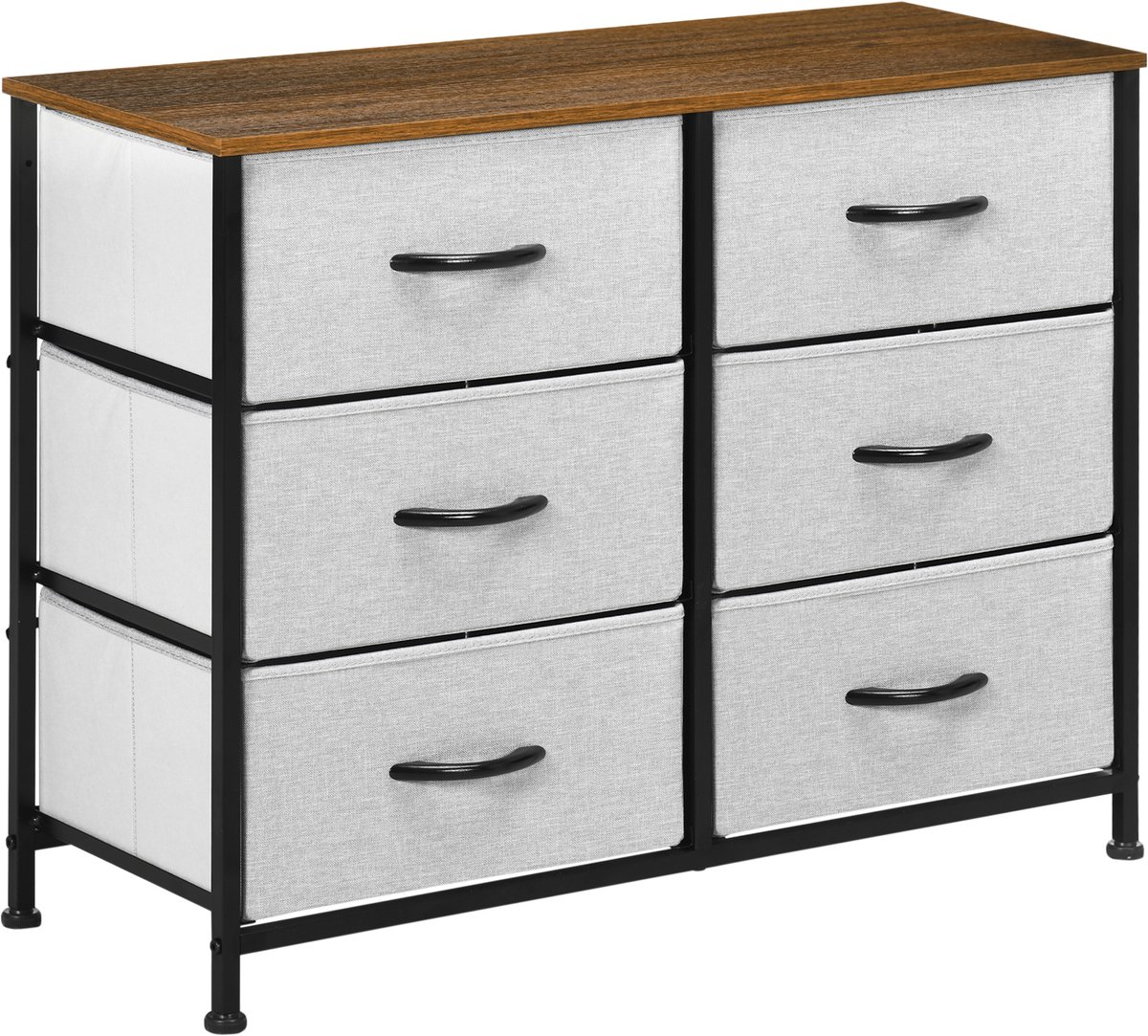 MEUNIQ kommode met 6 opvouwbare stoffen lades, 80 x 30 x 62,5 cm, dressoir met MDF blad en stalen frame voor slaapkamer, woonkamer of kantoor, grijs