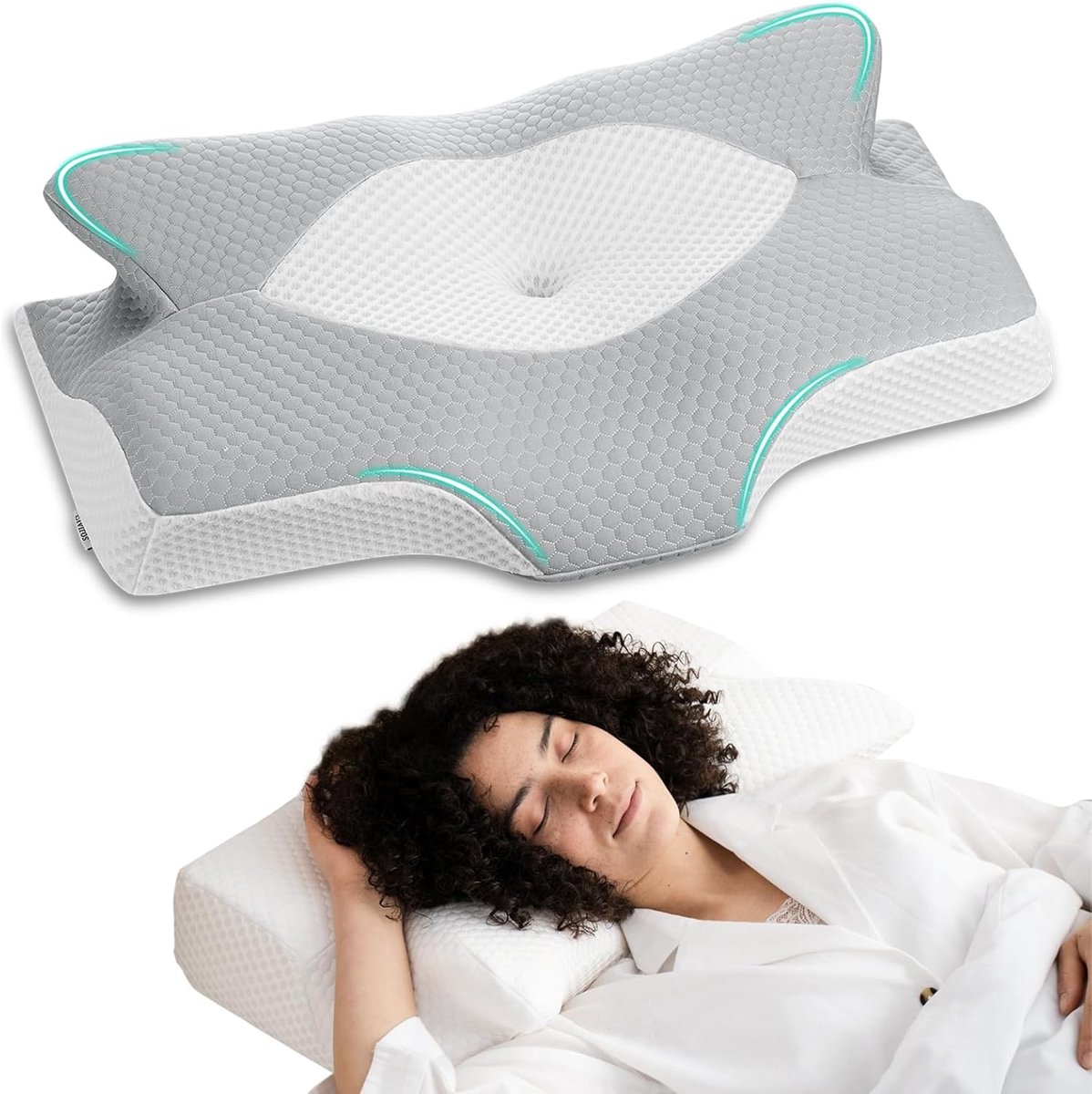 Thijox - Elviros Orthopedisch Nekkussen Traagschuim Ergonomisch Hoofdkussen 64 x (11,5/13) x 40 cm Wasbaar Koelkussensloop voor Rug-, Zij- en Buikslap