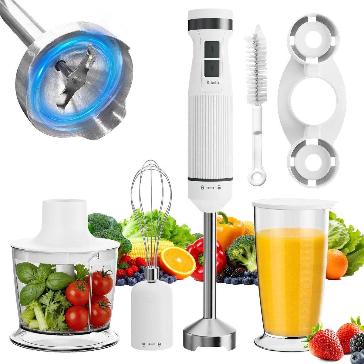 SnelShoppen - Elektrische Staafmixer Set Wit - Krachtige Blender voor Smoothies, Soepen en Sauzen - Handige Keukenhulp voor Feest en Dagelijks Gebruik