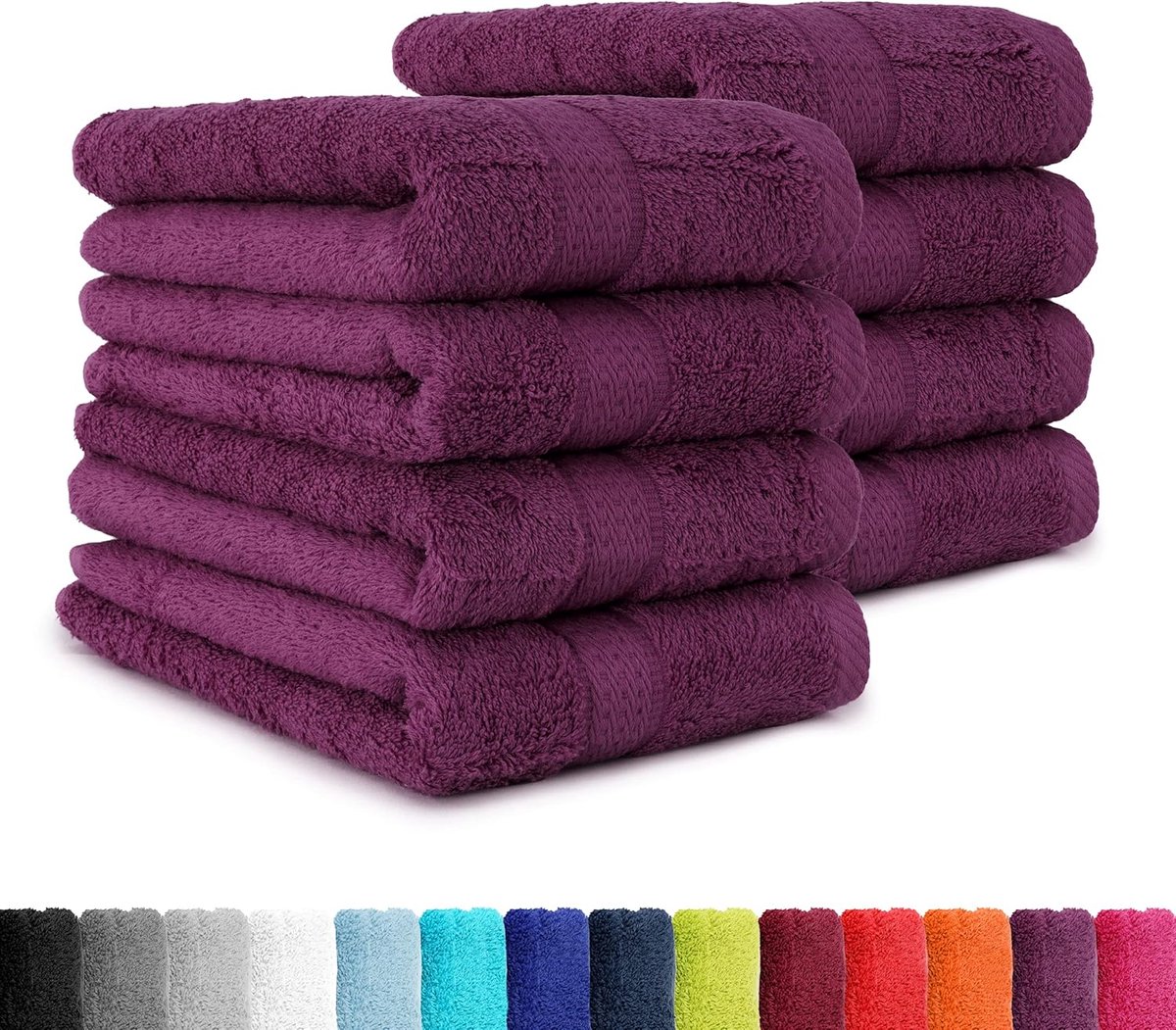 SnelShoppen - Set van 8 Premium Handdoeken 50 x 100 cm - Zachte Katoenen Handdoeken met Ophanglus - Oeko-Tex Made in Green Gecertificeerd - Paarse Bad