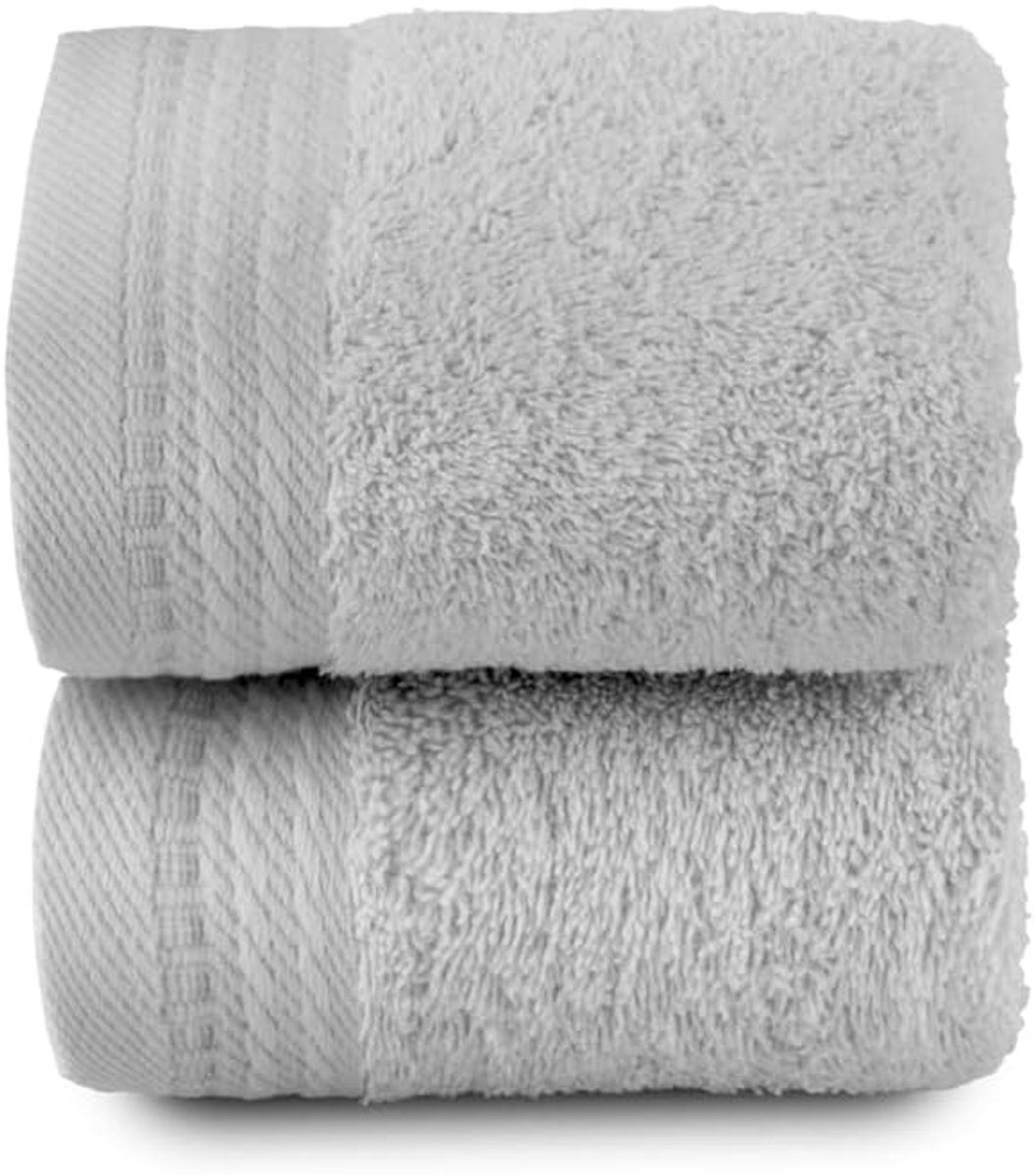 SnelShoppen - Set van 2 Bidde Handdoeken 30x50 cm, 100% Katoen, 600 g/m², Sneldrogend en Absorberend, Zilvergrijs, Perfect voor Bad, Keuken of Camping