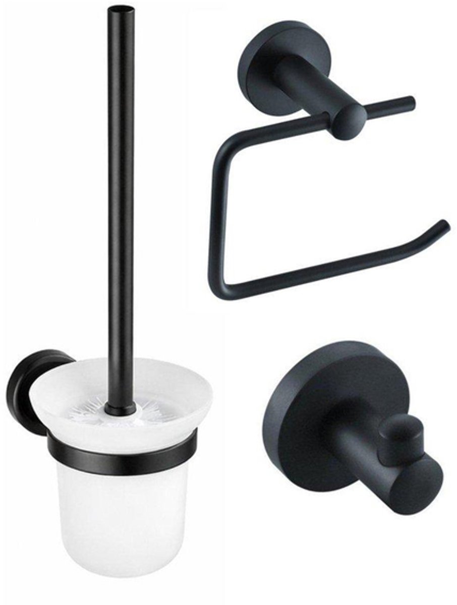 FugaFlow Eccelente Acces Toiletset - toiletrolhouder met klep - toiletborstel - handoekhaak - mat zwart