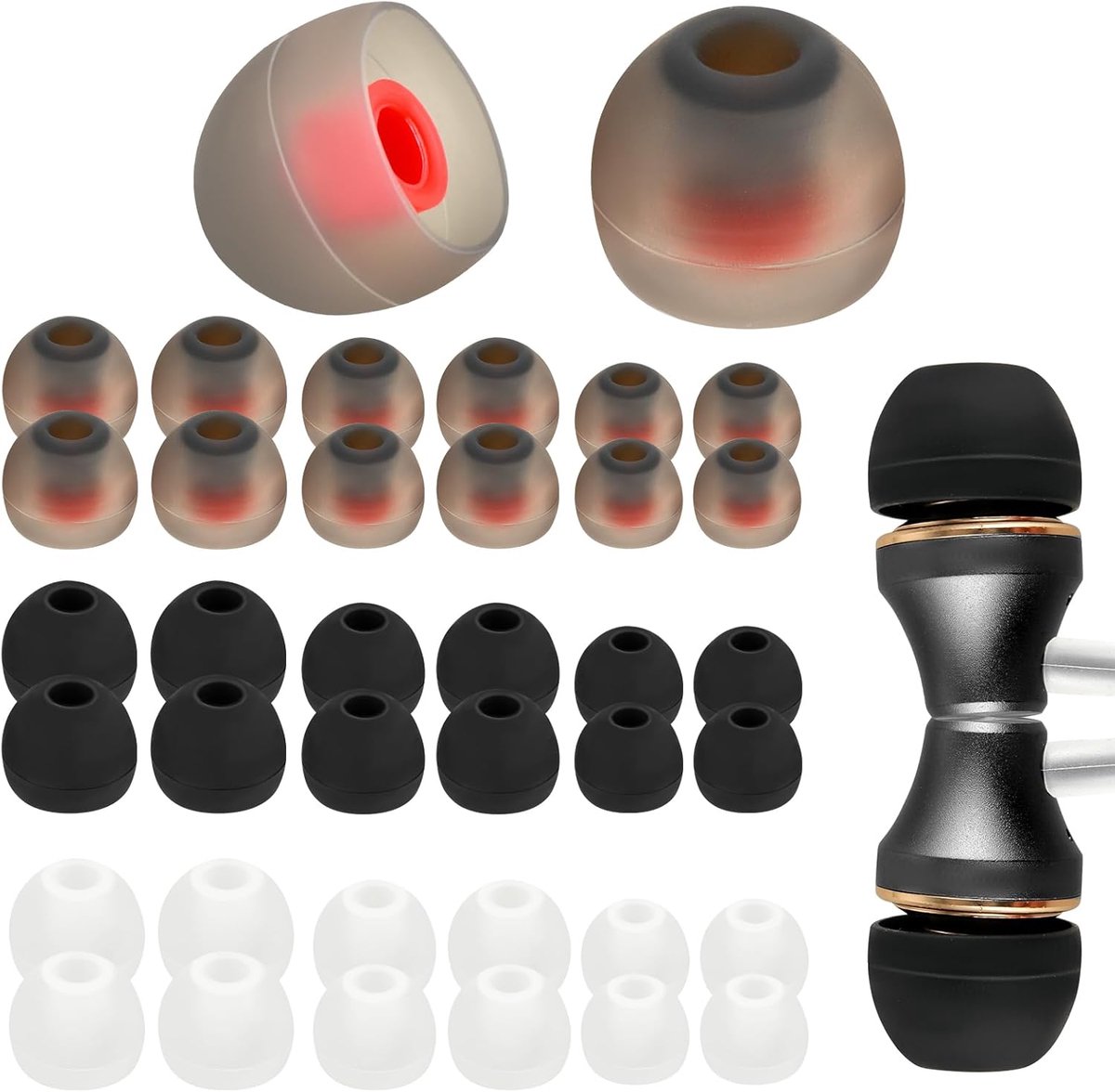 SnelShoppen - Rubber Earbuds Tips, 36 Stuks Vervangende Oordopjes, Silicone Covers voor 4.5mm tot 6mm Earphones, 3 Kleuren, 3 Maten voor Optimaal Comf