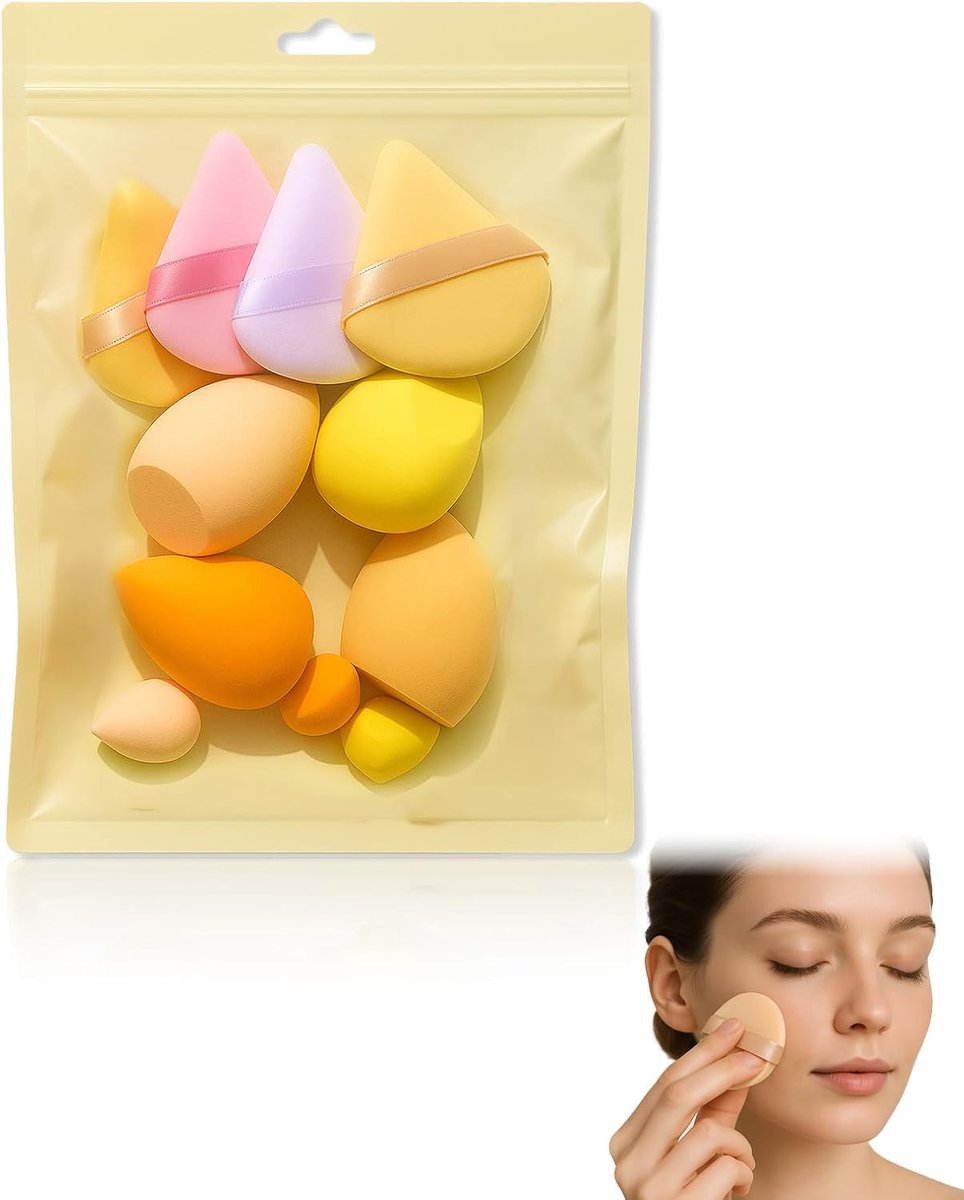 SnelShoppen - Set van 11 Gele Makeup Sponzen Beauty Blender voor Foundation, Poeder en Crème - Multifunctionele 7 Vormen - Zacht en Latexvrij