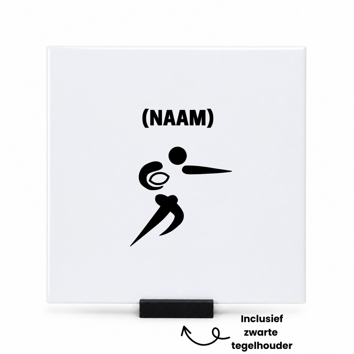 Hacebo Rugby met eigen naam tegeltje met tegelhouder - Rugby - Rugbyer - tegeltjes met tekst - Sport - spreuktegels - 15x15 CM Wit