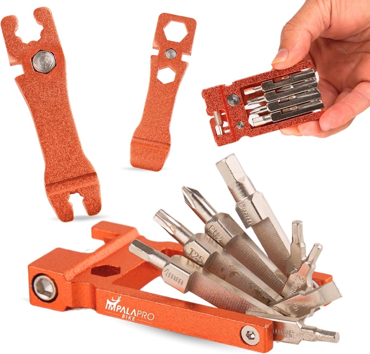 SnelShoppen - 20-in-1 Fiets Multitool Ultralicht en Compact (117 g), Chrome Vanadium Gereedschapset voor MTB, Multifunctioneel Oranje