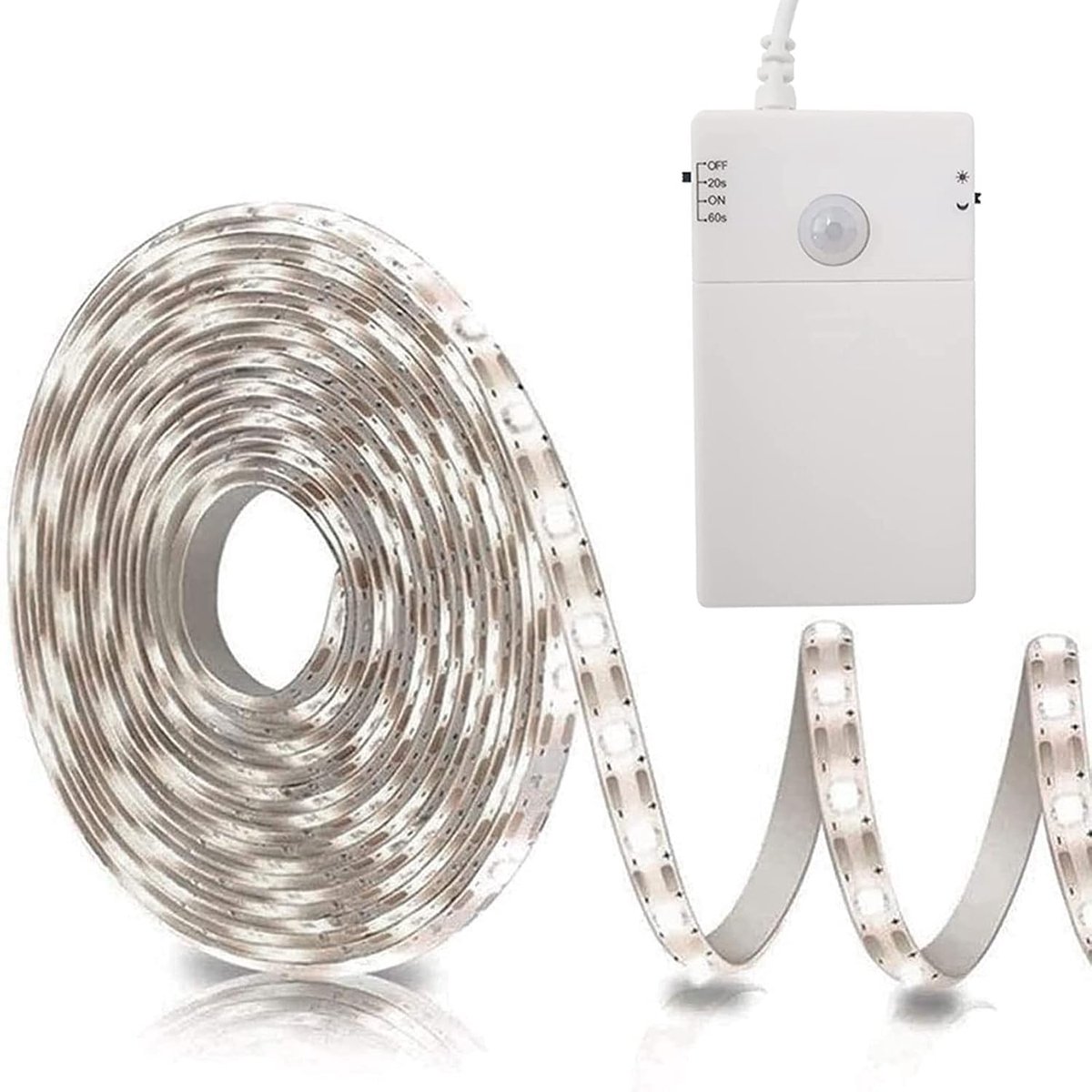 SnelShoppen - LED Strip met Bewegingssensor 2M - 60 LED Lichtstrip Batterijvoeding voor Keuken, Kasten, Trappen, Bed - Wit Licht