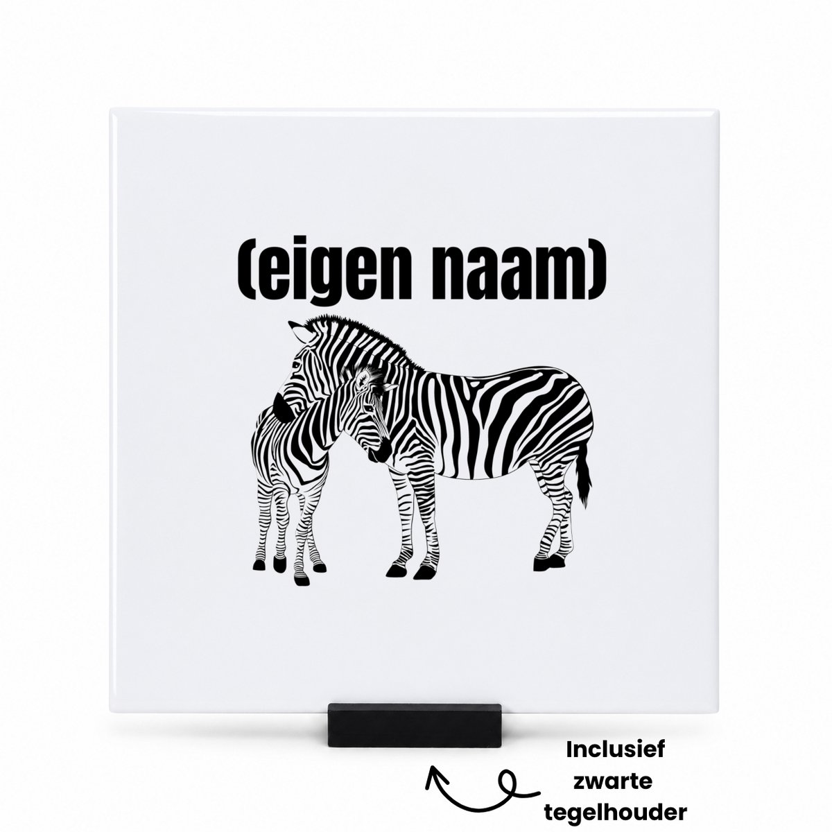 Hacebo 2 zebra's tegeltje met tegelhouder - Dierentuin - zebra liefhebbers - tegeltjes met tekst - met eigen naam - zebra spullen - Gepersonaliseerd - spreuktegels - 15x15 CM Wit