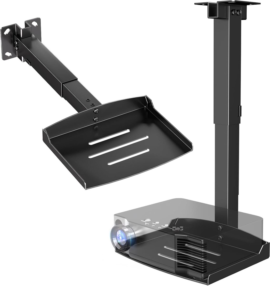 SnelShoppen - Adjustable Projector Ceiling Bracket, Universele Plafond en Wand Projector Steun, Tot 10 kg, Hoogte Verstelbaar, Zwart met Kabelbeheer