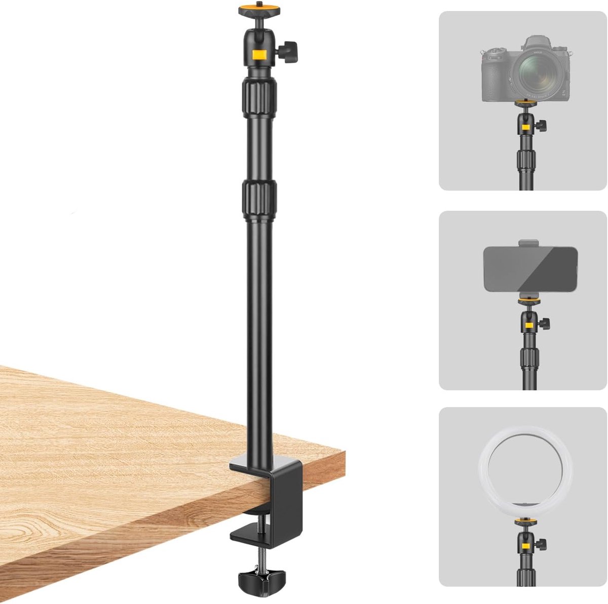 SnelShoppen - Camera Table Tripod Light Tripod 43.5-102cm Verstelbare Tablet Houder met 360 Ball Head en Flexibele Articulated Arm voor Webcam en Ring