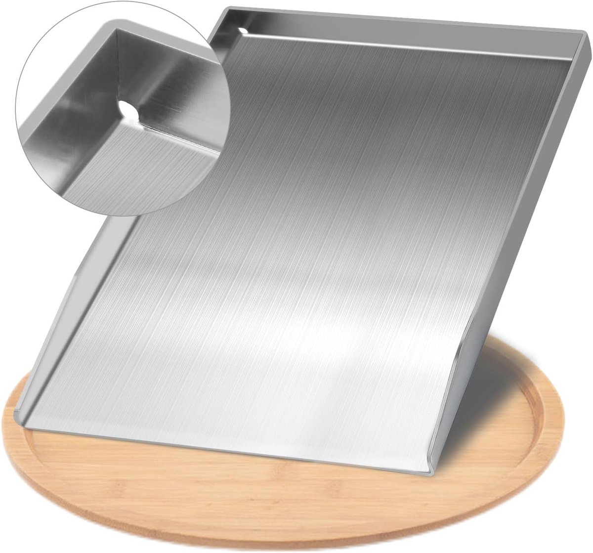 SnelShoppen - Stainless Steel Plancha Grill Plate 28x20 cm - Ideaal voor Gas en Houtskool BBQ - Stevige Grillplaat - Perfect voor Buiten, Tuin en Camp