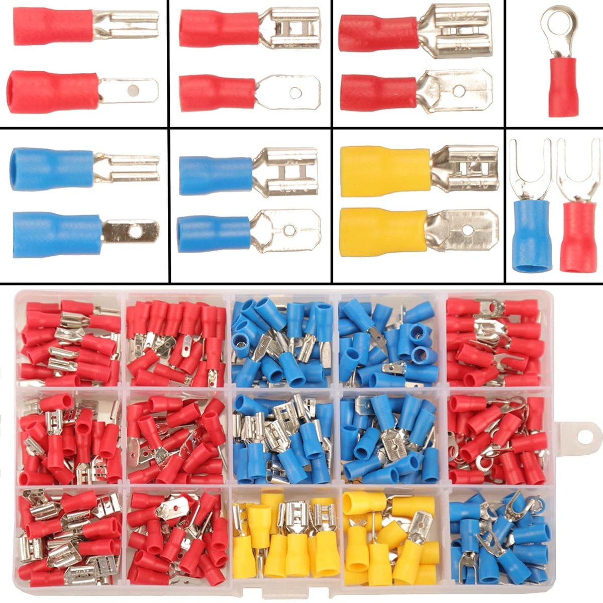 SnelShoppen - 280pcs Crimp Connectors Set - 15 Types Elektrische Terminal Kit - Mannen en Vrouwen Spade Connectoren - 2.8mm, 4.8mm, 6.3mm - Kleurgecod