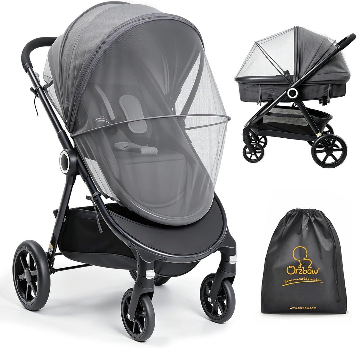 SnelShoppen - Universele Klamboes voor Kinderwagen - Duurzaam Muggennet met Rits - Stabiel Muskietennet voor Buggy - Elastische Rand - Kwaliteitsdicht