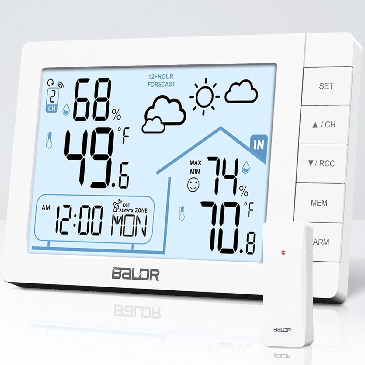 SnelShoppen - Draadloos Weerstation met Buitensensor, Temperatuur- en Luchtvochtigheidsmeter, Weersvoorspelling, Hygrometer voor Binnen en Buiten, Ide