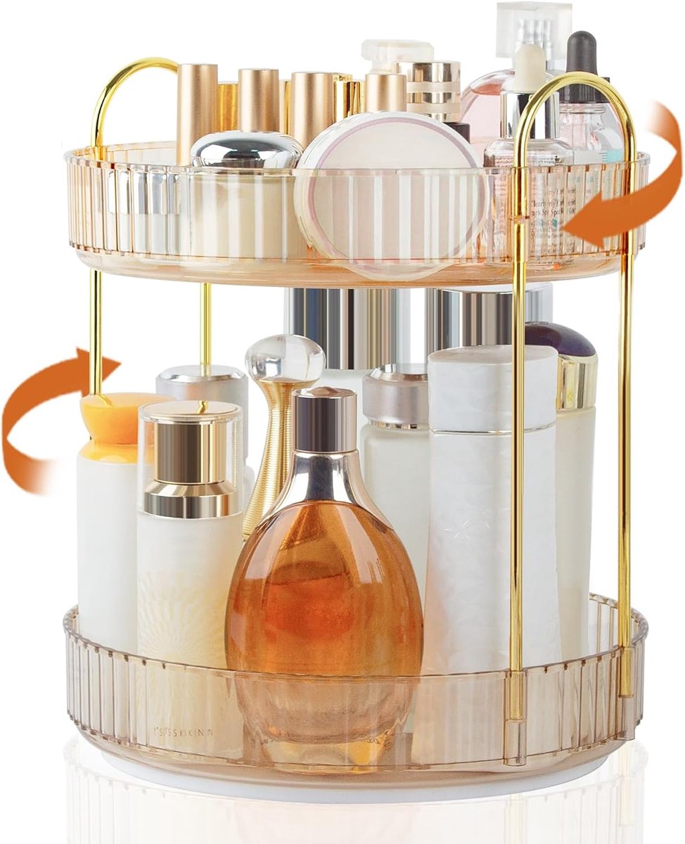 Thijox - Boxalls Make-up Organizer 360° Draaiend - 2-laags Badkamer Organizer met Grote Capaciteit voor Make-up, Huidverzorging en Parfum - Ideaal voo