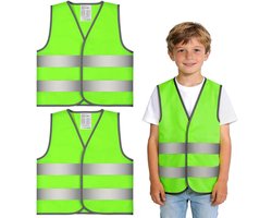 SnelShoppen - Veiligheidsvesten voor Kinderen, Set van 2, 360° Reflecterende Strepen, Mouwloos Fiets Vest, Hardlopen, Sport, Groen, M