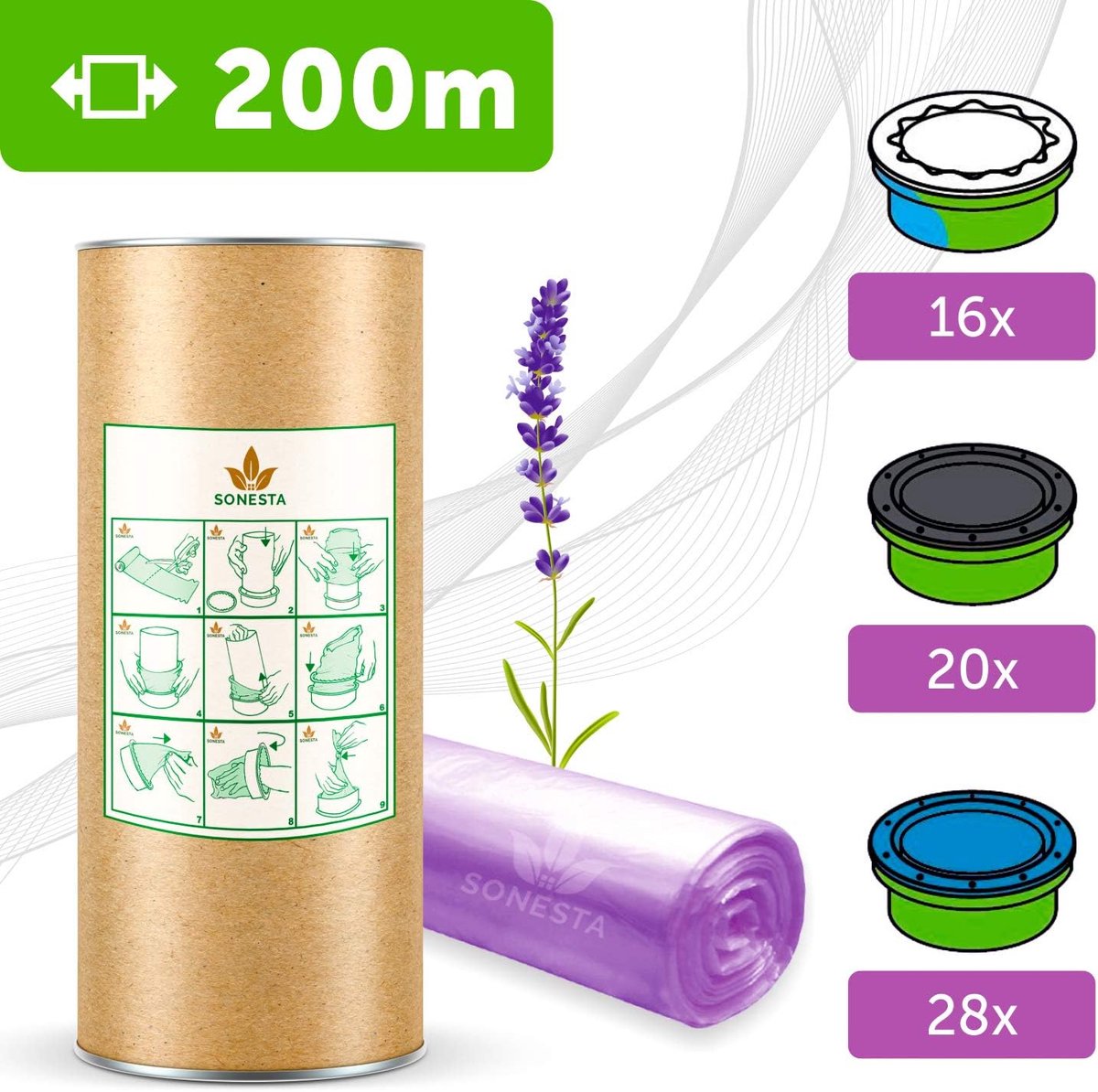 SnelShoppen - 200 m ECO Refill Film voor Luieremmer, Geschikt voor Refill Cassettes, Lavendel Geur, Duurzaam en Gemakkelijk in Gebruik, Ideaal voor Ki