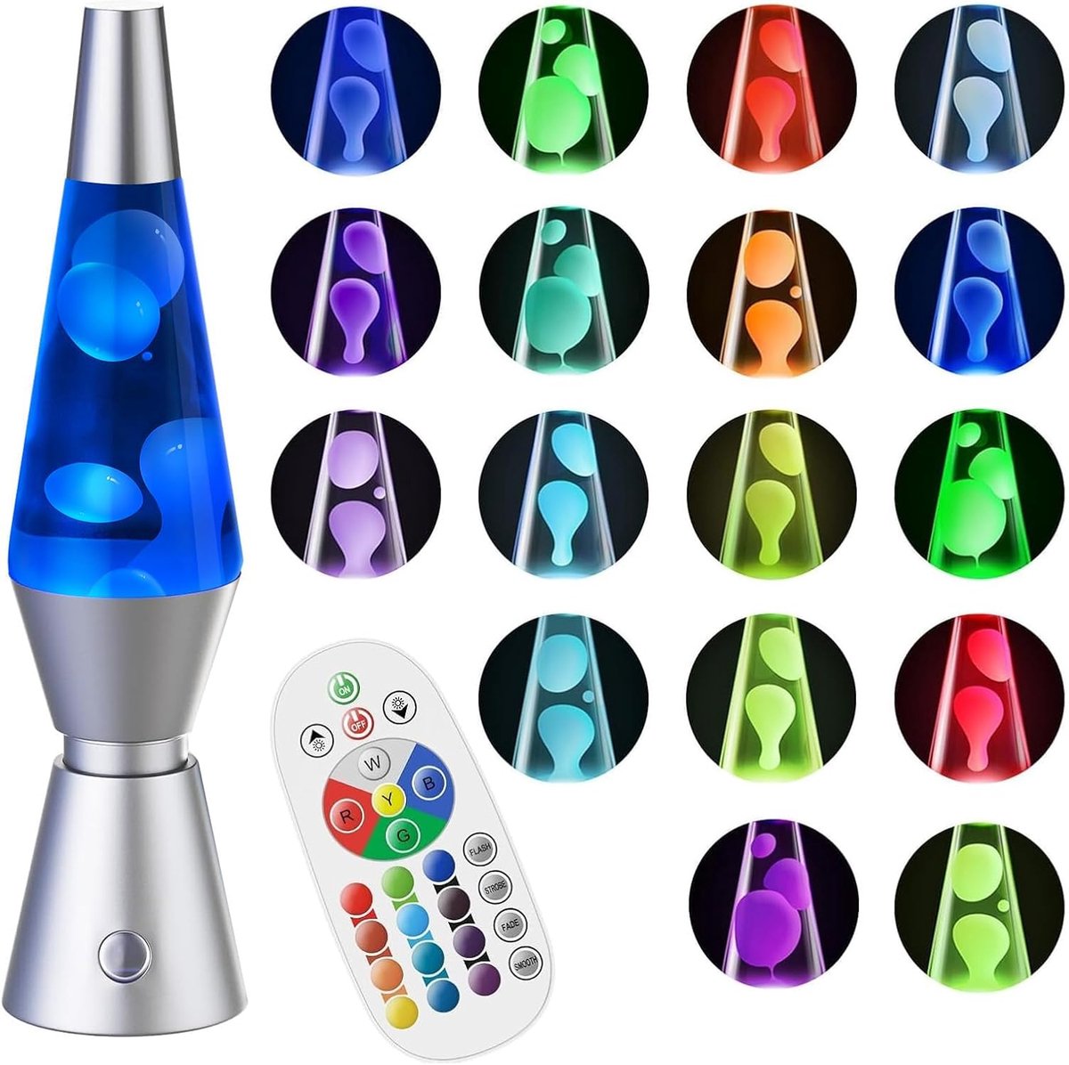 SnelShoppen - Retro Lava Lamp met Afstandsbediening, 17 Kleuren Mood Lamp, Art Deco Nachtlamp voor Slaapkamer Decoratie, Perfect Cadeau voor Kinderen