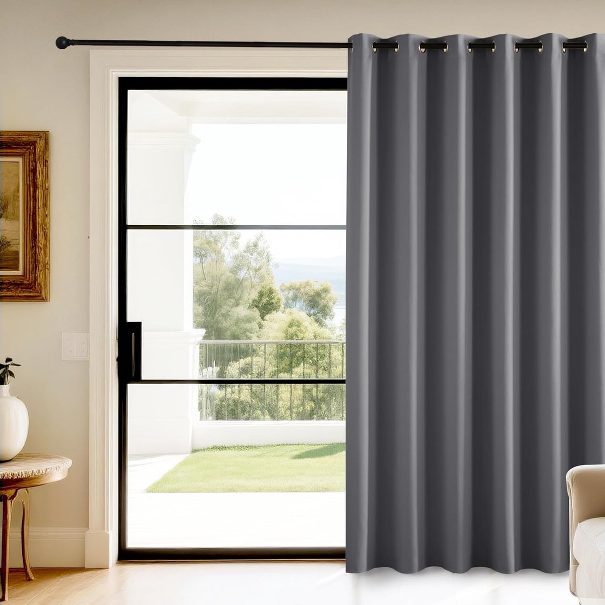 SnelShoppen - Zwarte Verduisterende Gordijnen 200x240 cm - Warmte-isolerend - Stijlvol voor Woonkamer en Slaapkamer - 1 Paneel met Ringen - Grijs
