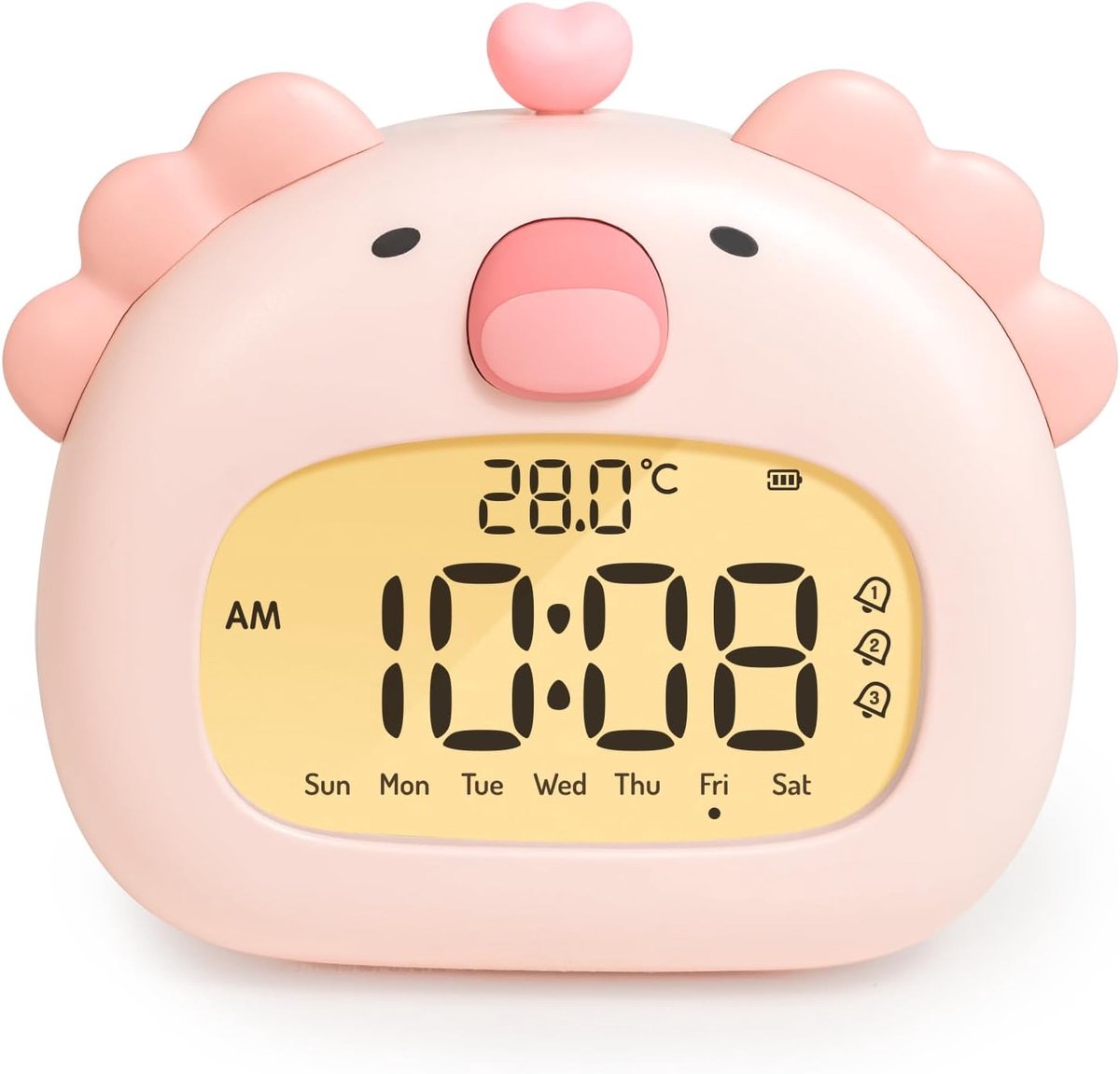 SnelShoppen - IHALO Schattige Axolotl Kinderwektijdklok met Nachtlampje, Digitale LED Display, 3.15 Inch, Drie Alarmen, Weekendmodus, Datum, Tijd, Tem
