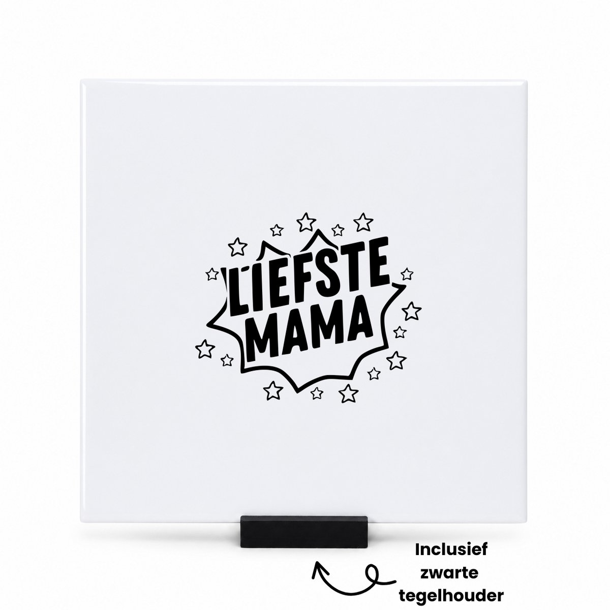 Hacebo Liefste mama tegeltje met tegelhouder - Mama - Familie - tegeltjes met tekst - Moederdag - Cadeau - spreuktegels - 15x15 CM Wit