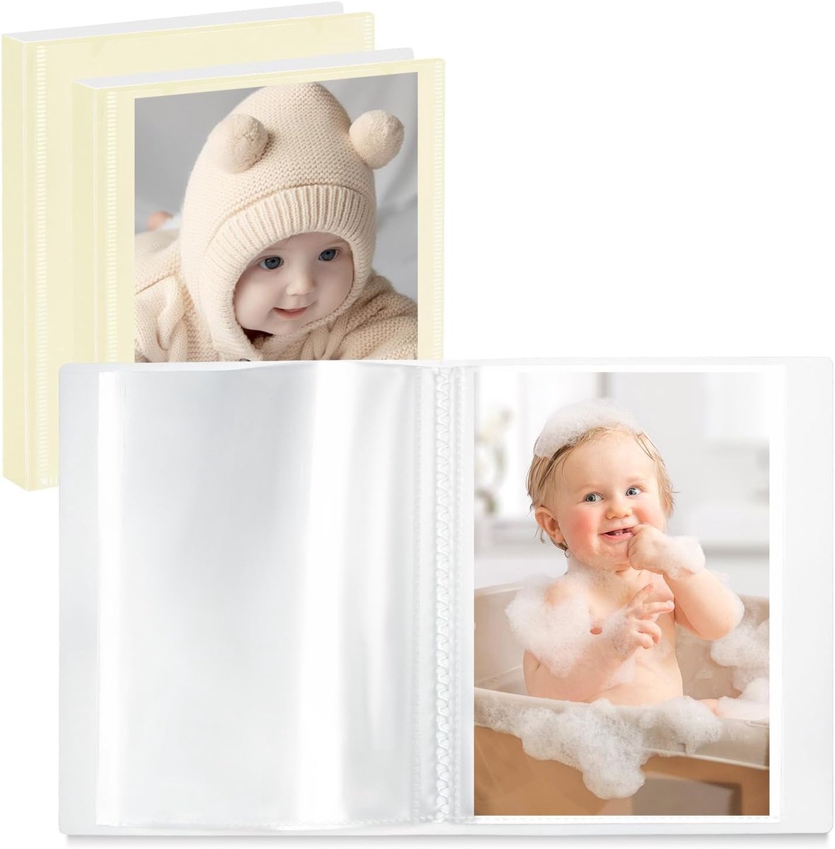 SnelShoppen - Mini Foto Album Set van 3, Compact 18 x 13 cm, 52 Foto's per Album, Aanpasbare Cover, Beige, Perfect voor Babyfoto's, Reisherinneringen